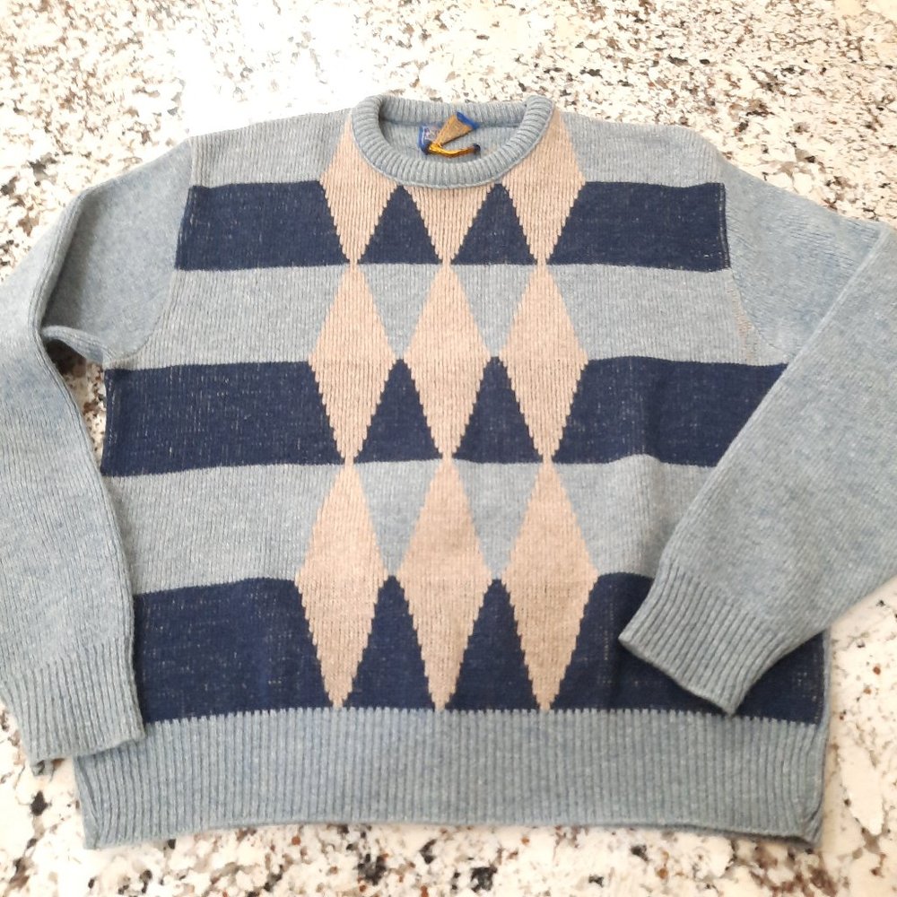 Vintage Pendleton Sweater‎ Men's size Medium small Blue Diamond argyle Wool READ